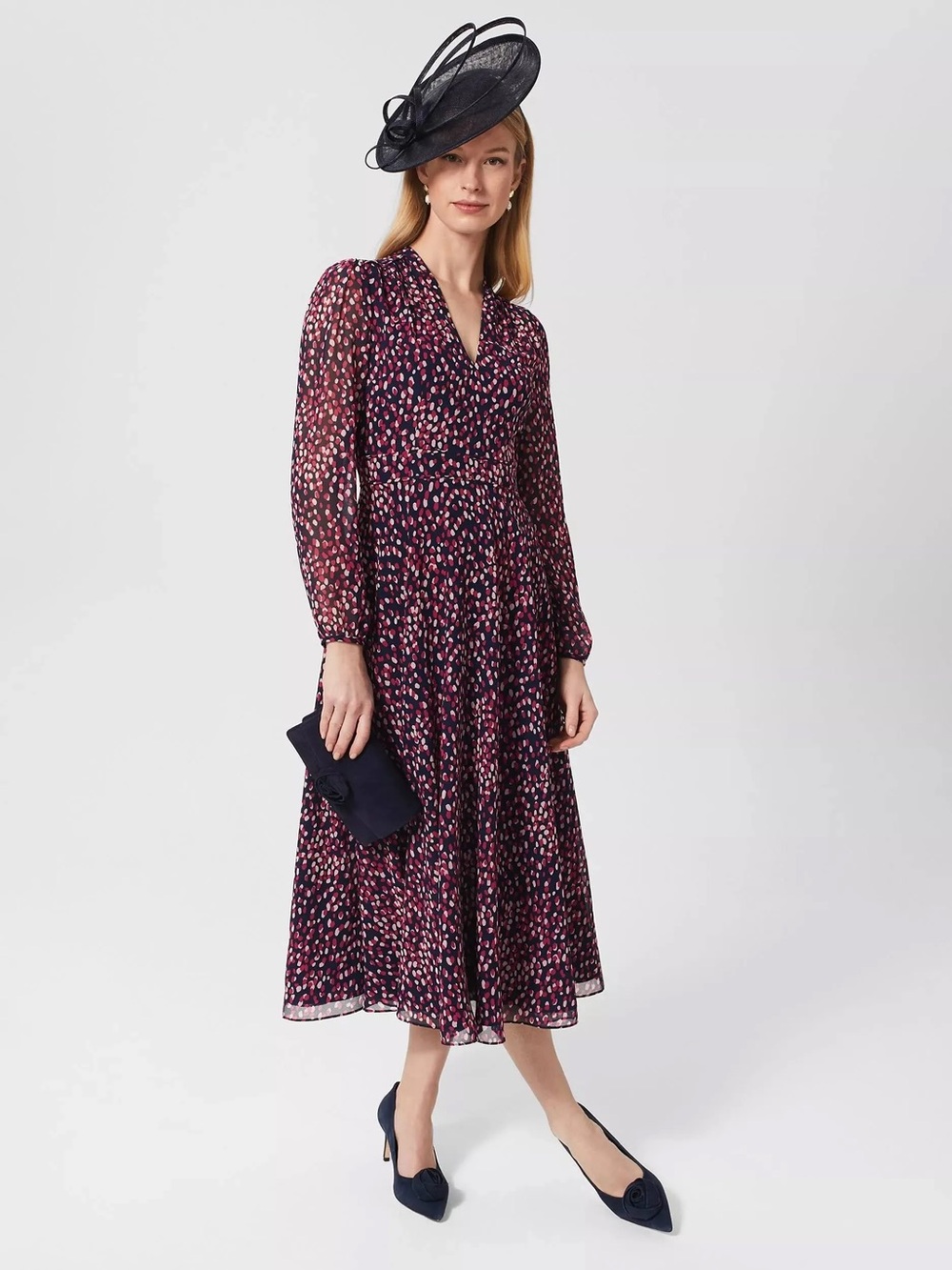 $515 Hobbs London Vibrant Dot Patterns Maxi Long-Sleeve Dress